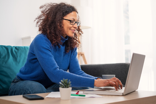 Woman participating in remote learning