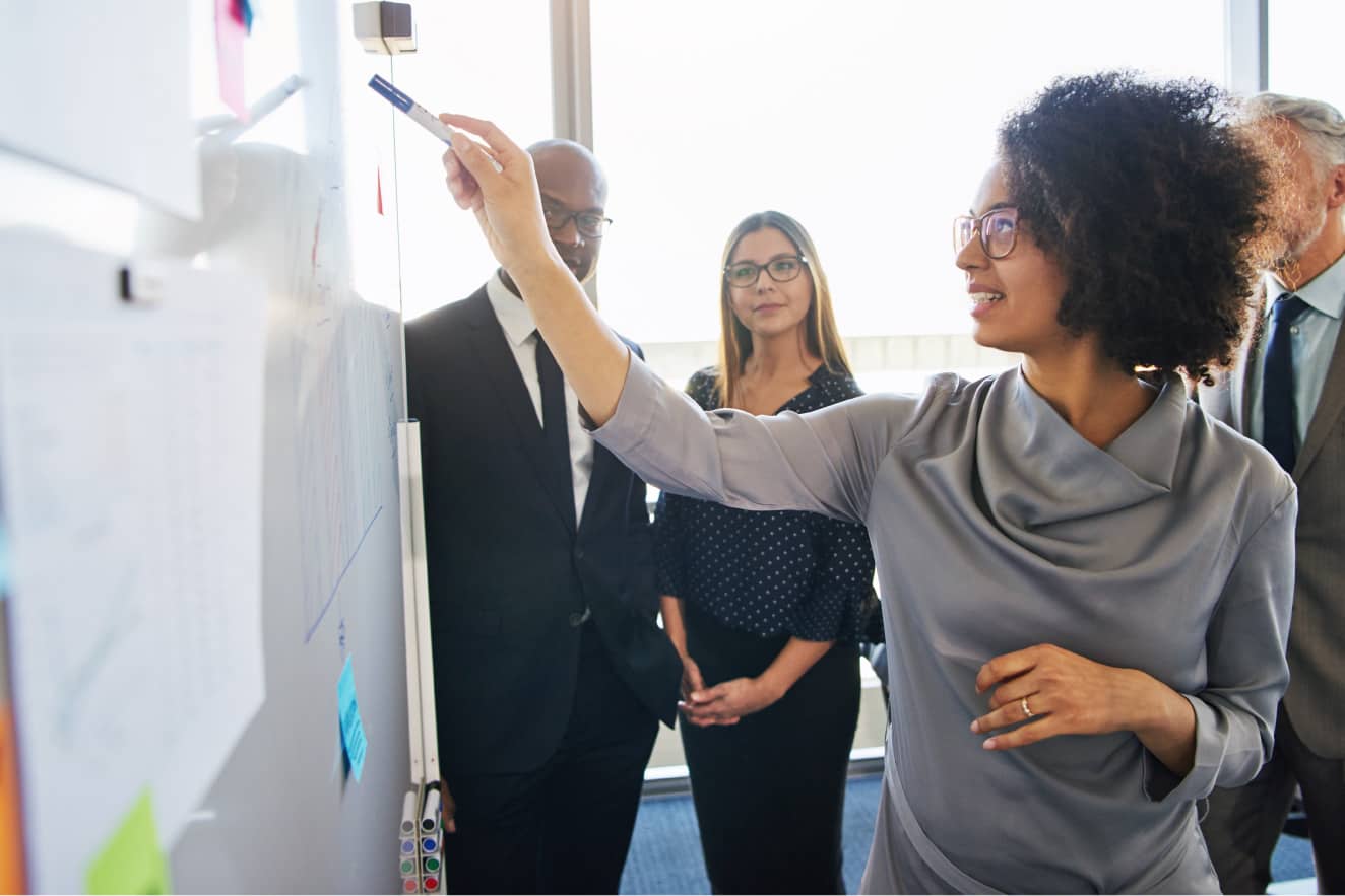 key steps in developing a business plan People near board